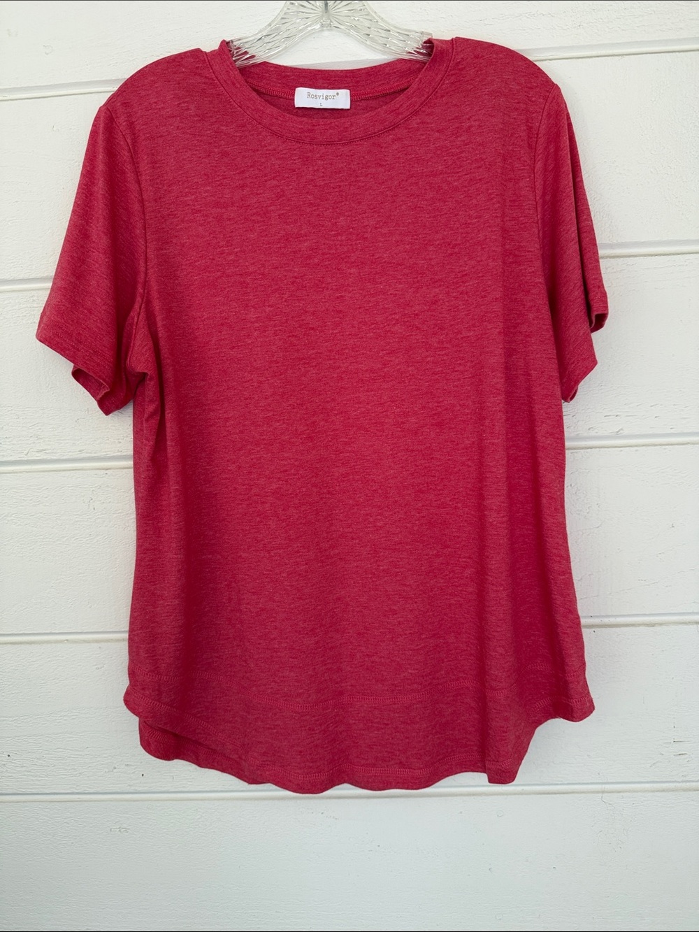 Rosvigor Women's Short Sleeve Crew Tee Tunic Berry Red.